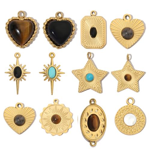 Gemstone Jewelry Pendant, 304 Stainless Steel, gold color plated, DIY & with rhinestone 