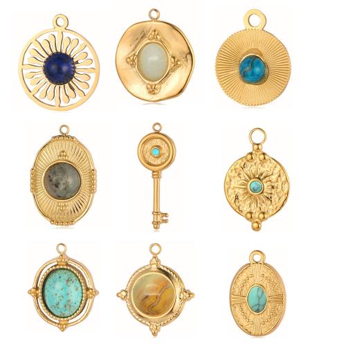 Gemstone Jewelry Pendant, 304 Stainless Steel, with Natural Stone, gold color plated, DIY 