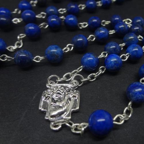 Rosary Necklace, alliage de zinc, avec Lapis lazuli, croix, Placage, bijoux de mode, couleurs mélangées, 8mm cm, Vendu par PC