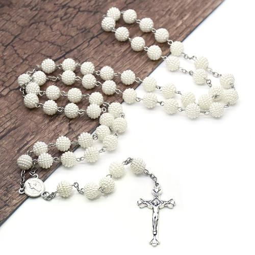 Rosary Necklace, alliage de zinc, avec perle de verre, croix, Placage, bijoux de mode, couleurs mélangées, 10mm cm, Vendu par PC