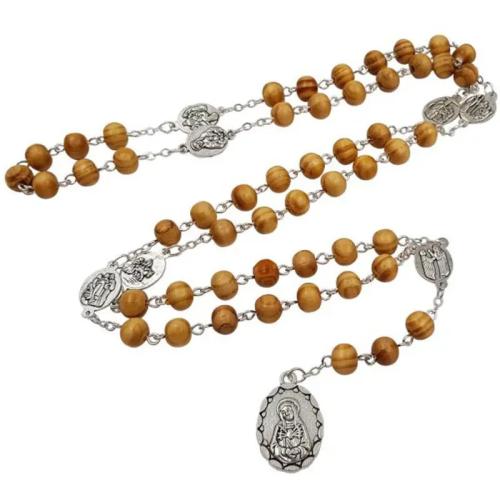 Rosary Necklace, alliage de zinc, avec pin, Placage de couleur argentée, bijoux de mode, couleurs mélangées, 8mm cm, Vendu par PC