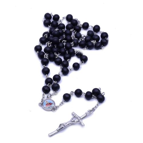 Rosary Necklace, alliage de zinc, avec Hemu-Perles, croix, Placage de couleur argentée, bijoux de mode, couleurs mélangées, 8mm .5 cm, Vendu par PC
