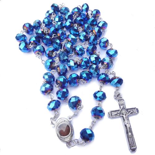 Rosary Necklace, alliage de zinc, avec cristal, croix, Placage de couleur argentée, bijoux de mode, plus de couleurs à choisir pouce, Vendu par PC