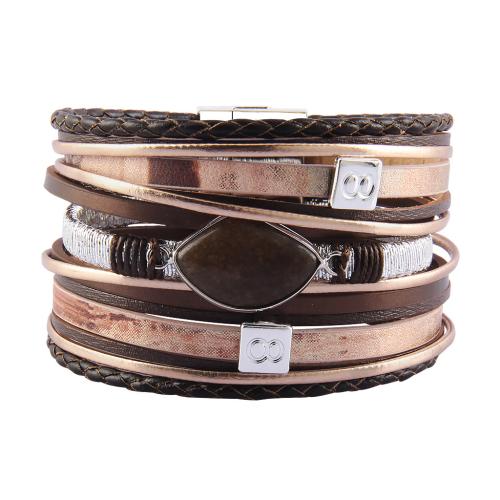 Zinc Alloy Bracelet, with PU Leather & Agate, plated & for woman [