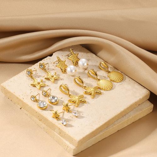 Acier inoxydable 304 Boucle d'oreille goutte, avec perle de plastique, Placage de couleur d'or, styles différents pour le choix & pour femme & avec strass, Vendu par paire