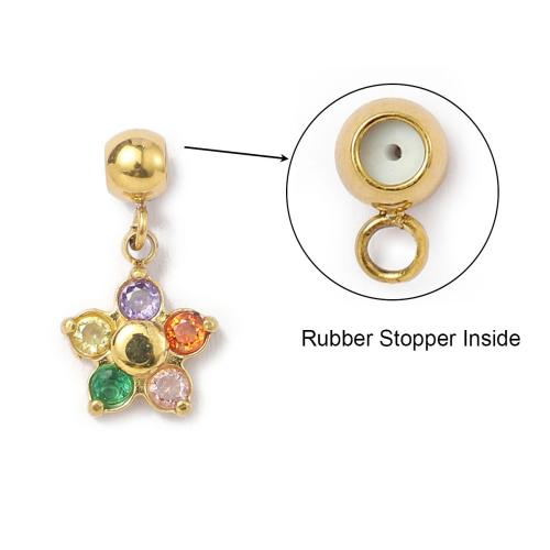 Stainless Steel Pendants, 304 Stainless Steel, with Natural Stone & Rubber, gold color plated, DIY & micro pave cubic zirconia 