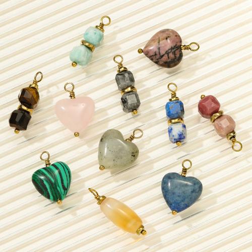 Gemstone Jewelry Pendant, 304 Stainless Steel, with Natural Stone, gold color plated, DIY 