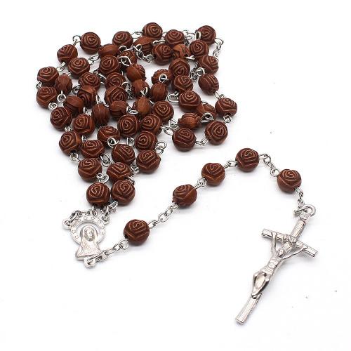 Rosary Necklace, alliage de zinc, avec plastique, croix, Placage de couleur argentée, bijoux de mode, couleurs mélangées, 8mm cm, Vendu par PC