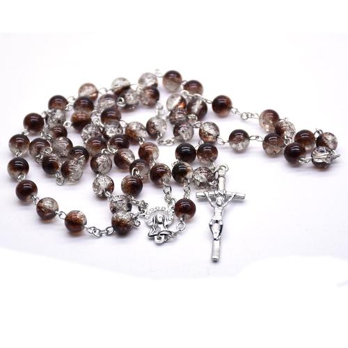 Rosary Necklace, alliage de zinc, avec verre, croix, Placage de couleur argentée, bijoux de mode, plus de couleurs à choisir, 8mm cm, Vendu par PC