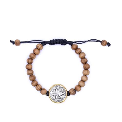 Bracelets en bois, alliage de zinc, avec Cordon de noeud & pin, Placage de couleur argentée, bijoux de mode, couleurs mélangées, 8mm cm, Vendu par PC