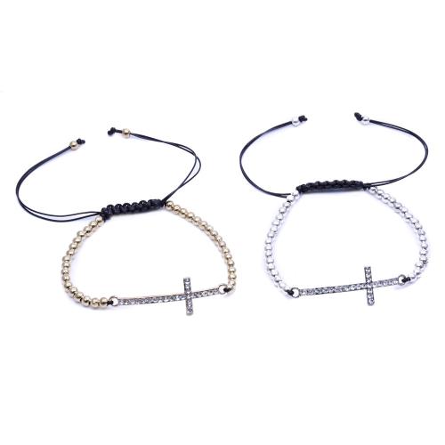 Zinc Alloy Rhinestone Bracelets, with Wax Cord, Cross, plated, fashion jewelry & with rhinestone 4mm cm 