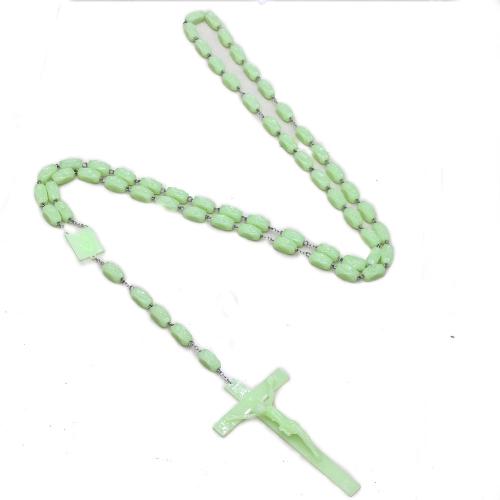plastique perles de prière, avec alliage de zinc, croix, bijoux de mode & lumineux, vert clair cm, Vendu par PC