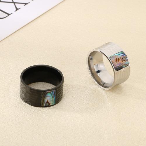 Bague en acier inoxydable, Acier inoxydable 304, avec coquille, Placage de couleur d'or, bijoux de mode, plus de couleurs à choisir, Vendu par PC