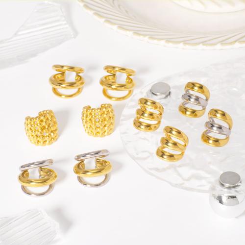 boucle d'oreille de clip en inox, Acier inoxydable 304, Placage de couleur d'or, bijoux de mode, plus de couleurs à choisir, Vendu par PC