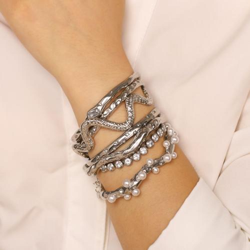 Bracelet en acier inoxydable, Acier inoxydable 304, avec perle de plastique, Placage de couleur d'or, bijoux de mode & avec strass, plus de couleurs à choisir, Vendu par PC