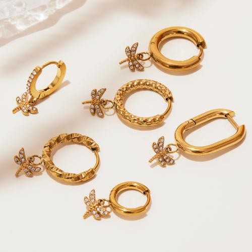 Boucle d'oreille goutte inox, Acier inoxydable 304, Placage de couleur d'or, bijoux de mode & pavé de micro zircon, plus de couleurs à choisir, Vendu par paire