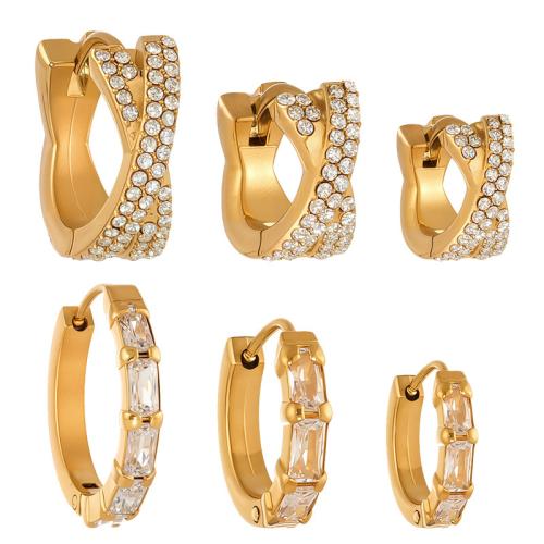 Stainless Steel Huggie Hoop Earring, 304 Stainless Steel, gold color plated, fashion jewelry & micro pave cubic zirconia 