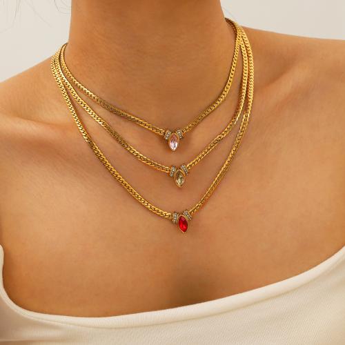 Zirkonia Edelstahl Halskette, 304 Edelstahl, goldfarben plattiert, Modeschmuck & Micro pave Zirkonia, keine, verkauft von PC