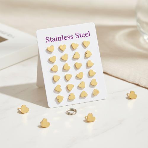 Edelstahl Stud Ohrring, Herz, plattiert, keine, 7mm, 12PaarePärchen/Menge, verkauft von Menge