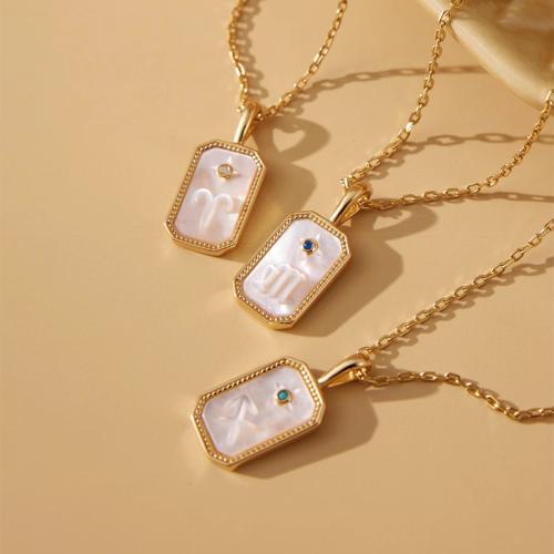 Collier de coquillages, laiton, avec coquille blanche, avec 5cm chaînes de rallonge, rectangle, Plaqué or 18K, Gaufré & constellation bijoux & unisexe & styles différents pour le choix & avec zircone cubique, plus de couleurs à choisir, protéger l'environnement, sans nickel, plomb et cadmium Environ 40 cm, Vendu par brin