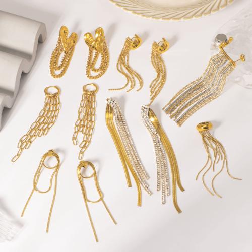 Fashion Fringe Boucles d'oreilles, Acier inoxydable 304, Placage de couleur d'or, bijoux de mode & avec strass, doré, Vendu par paire