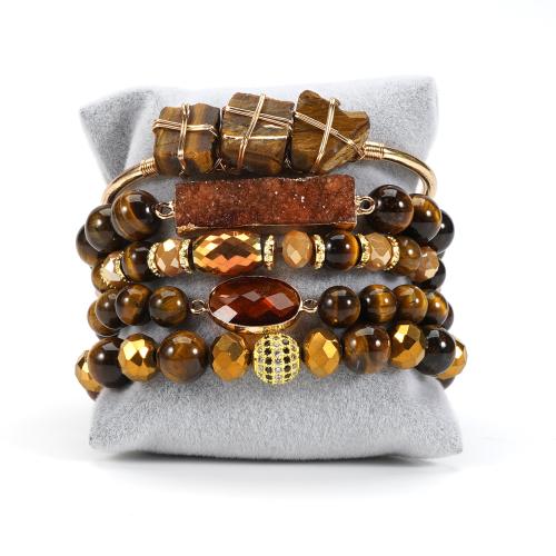 Драгоценный камень Браслеты, Аметист, с тигровый глаз, плакирован золотом, ювелирные изделия моды, Много цветов для выбора, 8mm, продается указан