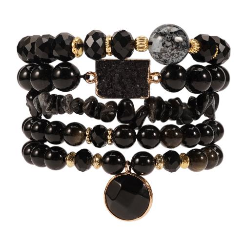 Драгоценный камень Браслеты, магнезит, с Обсидиан, плакирован золотом, ювелирные изделия моды, Много цветов для выбора, продается указан