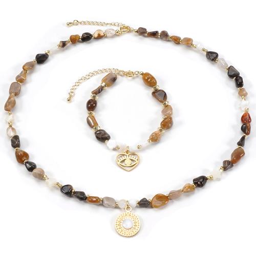 Ensembles-cadeaux bijoux, alliage de zinc, Bracelet & collier, avec Pierre naturelle & Nacre perles, Placage de couleur d'or, bijoux de mode, plus de couleurs à choisir, Vendu par PC
