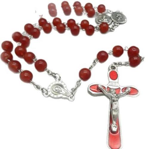 Rosary Necklace, alliage de zinc, avec Des billes de verre, croix, Placage de couleur argentée, bijoux de mode & émail, couleurs mélangées, 8mm cm, Vendu par PC