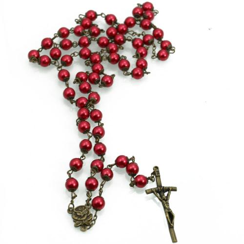 Rosary Necklace, alliage de zinc, avec verre, croix, Placage, bijoux de mode, plus de couleurs à choisir cm, Vendu par PC