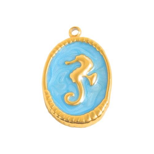 Enamel Stainless Steel Pendant, 304 Stainless Steel, Seahorse, gold color plated, DIY, mixed colors 