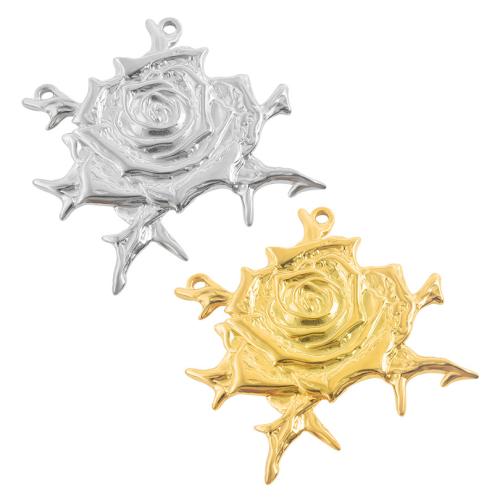 Stainless Steel Flower Pendant, 304 Stainless Steel, Rose, plated, DIY & double-hole 