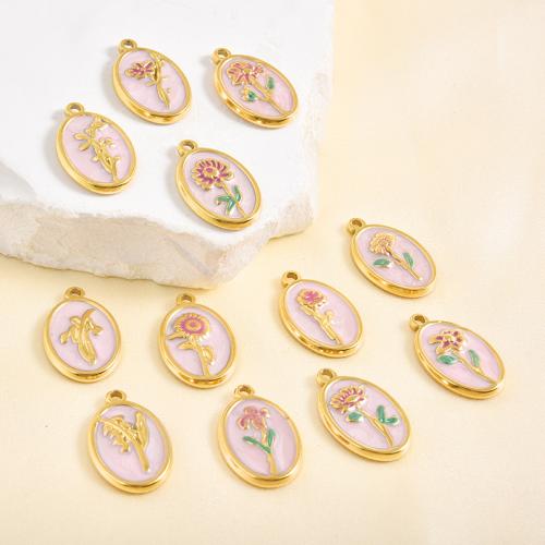 Enamel Stainless Steel Pendant, 304 Stainless Steel, Flower, gold color plated, DIY 