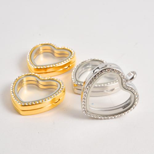 Colgantes del corazón de acero inoxidable, acero inoxidable 304, chapado, Bricolaje & con diamantes de imitación & hueco, más colores para la opción, 10PCs/Bolsa, Vendido por Bolsa