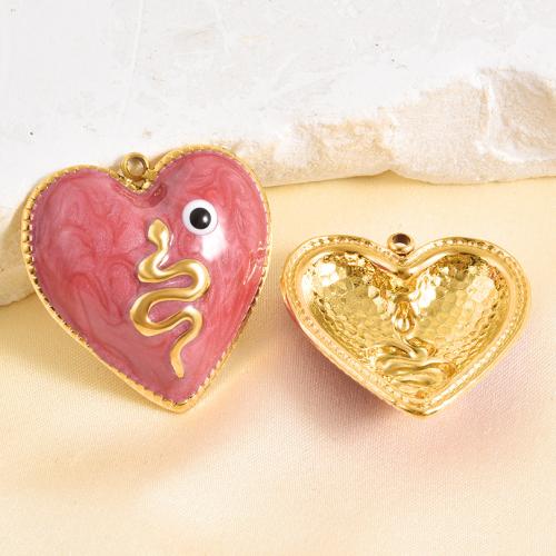 Enamel Stainless Steel Pendant, 304 Stainless Steel, Heart, gold color plated, DIY, mixed colors 