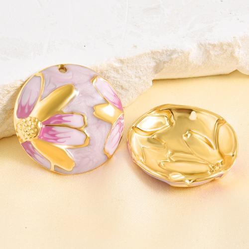 Enamel Stainless Steel Pendant, 304 Stainless Steel, petals, gold color plated, DIY, mixed colors 