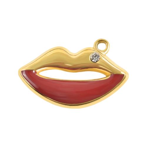 Enamel Stainless Steel Pendant, 304 Stainless Steel, Lip, gold color plated, DIY & with rhinestone, mixed colors 