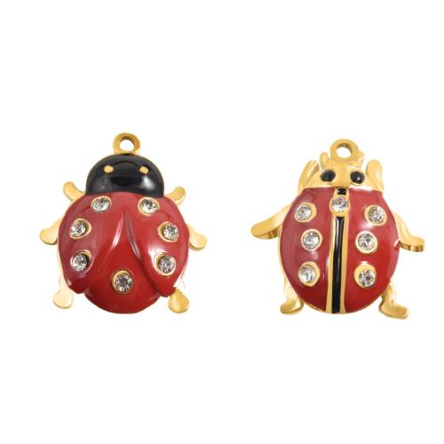 Enamel Stainless Steel Pendant, 304 Stainless Steel, Insect, gold color plated, DIY & with rhinestone 