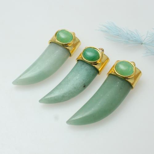 Aventurine Pendants, Green Aventurine, with Zinc Alloy, Horn, gold color plated, DIY, mixed colors 
