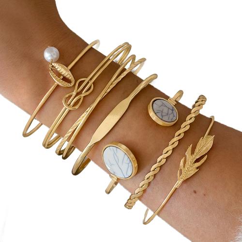 Zinc Alloy Bracelet Set, with Resin & Plastic Pearl, gold color plated, 7 pieces & for woman, white 