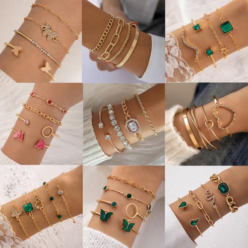 Zinc Alloy Bracelet Set, with Resin, gold color plated & for woman & with rhinestone 