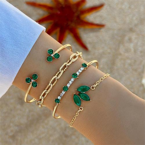 Zinc Alloy Bracelet Set, gold color plated, 4 pieces & for woman & with rhinestone 