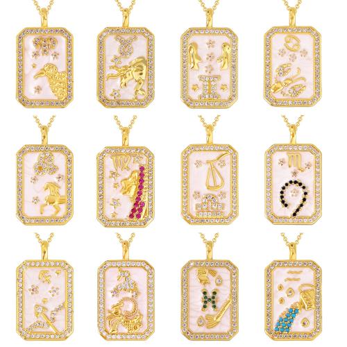 Zirkonia Edelstahl Halskette, Messing, mit Verlängerungskettchen von 5cm, goldfarben plattiert, Konstellation Schmuck & Rolo Kette & verschiedene Stile für Wahl & Micro pave Zirkonia & für Frau & Epoxy Aufkleber, keine, 14x25mm, Länge:ca. 45 cm, verkauft von Strang