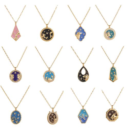 キュービックジルコンマイクロパヴェブラスネックレス, 銅, ゴールドメッキ, 星座の宝石 & 異なるスタイルを選択 & マイクロパヴェジルコニア & 女性用 & エポキシステッカー, 無色, 売り手 ストランド