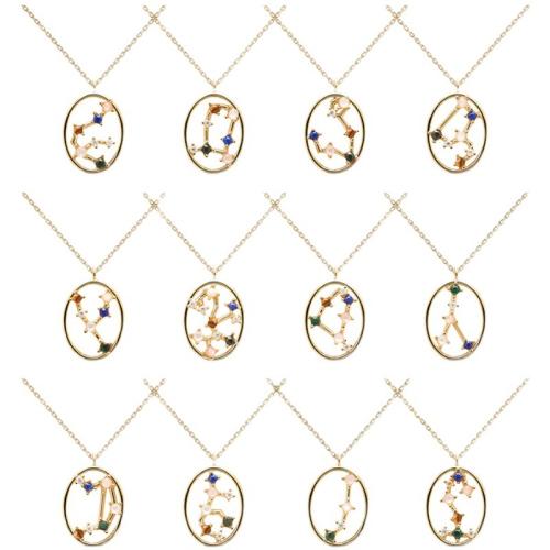 キュービックジルコンマイクロパヴェブラスネックレス, 銅, 18Kゴールドメッキ, クロスチェーン & 長さ調節可能 & 星座の宝石 & 異なるスタイルを選択 & 女性用 & キュービックジルコニアのある, 無色 長さ:約 35-50 センチ, 売り手 ストランド