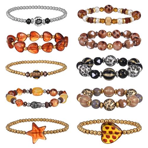 Драгоценный камень Браслеты, нержавеющая сталь, с Пчелиный воск & янтарь, вакуумное покрытие, Эластичное & Мужская & разные стили для выбора & инкрустированное микро кубического циркония, Много цветов для выбора, продается Strand