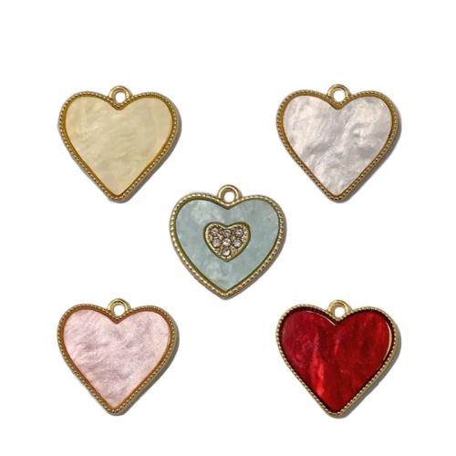 Colgantes de Aleación de Zinc en Forma de Corazón, con Hoja de acetato, chapado en color dorado, Bricolaje & con diamantes de imitación, más colores para la opción, 18x18mm, 50PCs/Bolsa, Vendido por Bolsa