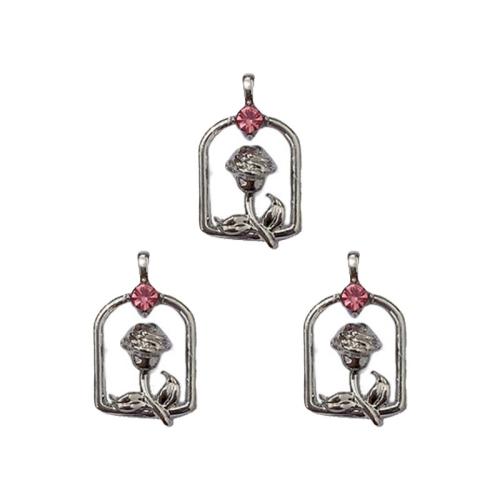 Colgantes de Aleación de Zinc en Forma Flor, chapado, Bricolaje & con diamantes de imitación, más colores para la opción, 14x23mm, 100PCs/Bolsa, Vendido por Bolsa