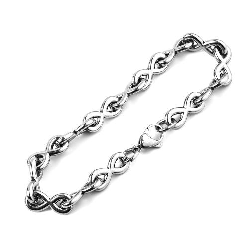 Acier inoxydable 304 bracelet, Numéro 8, poli, bijoux de mode & pour homme, couleur originale Vendu par PC