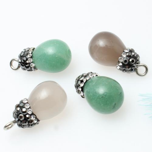 Gemstone Jewelry Pendant, Natural Stone, with 304 Stainless Steel, DIY & with rhinestone 